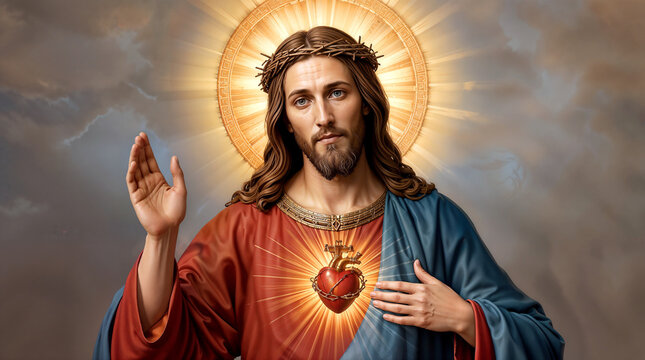 High detailed 3D art illustration of sacred heart of Jesus. Religious theme concept.