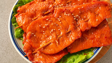 Japanese Style Grilled Pork Tenderloin Skewers with Sesame Seeds BBQ Buffet Food