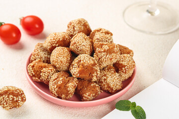 Traditional Chinese Sesame Balls Guangxi Style Fried Pastries Snack Food