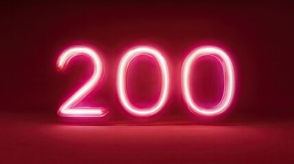 Bright neon number glowing in vibrant pink against dark background, creating striking visual impact. This artistic representation of number 200 evokes sense of modernity and creativity