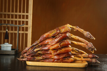 Hubei Air-Dried Preserved Chicken - Traditional Chinese White Meat Specialty on Wooden Board