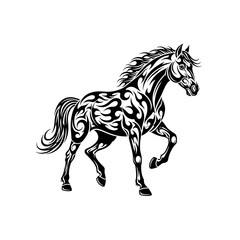 Obraz premium Black and White Stylized Horse Illustration Artistic Silhouette in Dynamic Pose