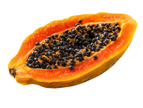 Papaya half seeds isolated transparent background tropical fruit fresh organic healthy exotic.