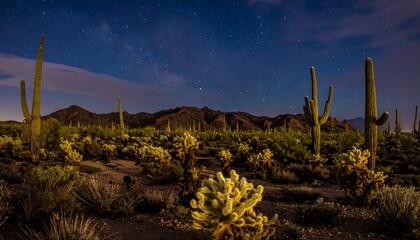 Desert night sky with cacti