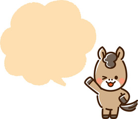 片手を挙げてウインクする馬と吹き出し