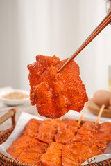 Grilled BBQ Meat with Chopsticks - Fresh Tenderloin Ready to Eat