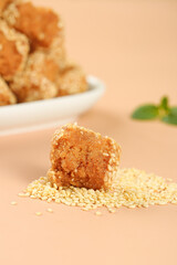Crispy Sesame Balls Guangxi Chinese Fried Specialty Traditional Snack Open Mouth Golden Brown