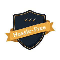 Hassle-Free service guarantee concept with shield and checkmarks, symbolizing ease, quality, and reliability for business solutions