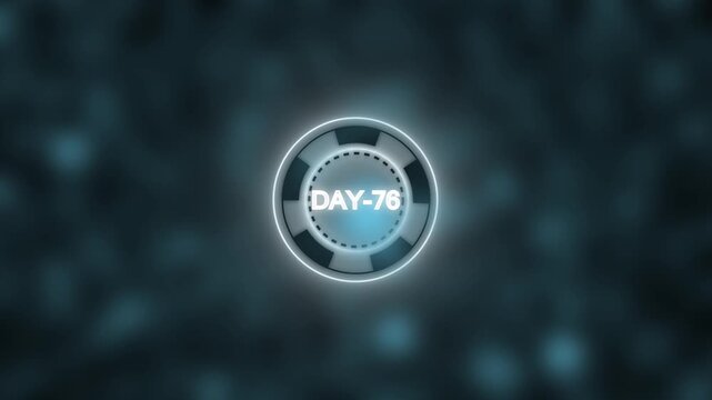 Futuristic glowing countdown animation icon with CC Ball blurry background showing day 76 bold white text, perfect for digital projects and videos.