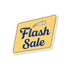 Flash Sale promotional banner with a shooting star graphic, a retro-style yellow diamond sign for limited-time offers and discounts