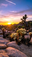Desert sunset with cacti