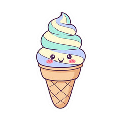 Kawaii Ice Cream Cone: Two-Scoop Pastel Treat, Summer Dessert Illustration, Cute Food Graphic