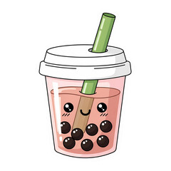 Cute Boba Tea Illustration: Kawaii Bubble Tea Cup Graphic