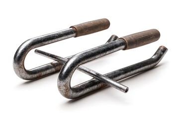 Rustic Metal Push Up Bars with Wooden Handles Isolated on White Background