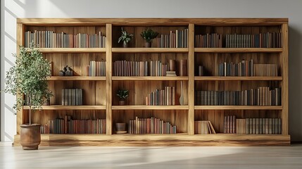Rustic Wood Bookshelf Full of Books & Plants, Interior D&Atilde;&copy;cor, Aged Volumes Display