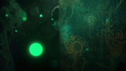 Abstract Green Lighting Texture: Ethereal Sparkle and Fluid Motion in Modern Art Design with Organic Shapes and Dreamy Ambiance