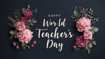 Elegant floral greeting card design for World Teacher’s Day, suitable for posters, social media, invitations, and celebration materials