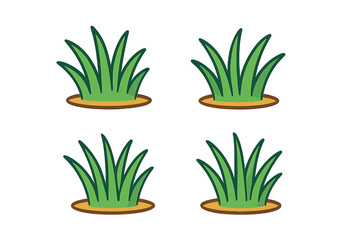 Set of green grass patch icons. Vector cartoon illustration in flat style. Spring or summer lawn element for nature, garden, or park design. Isolated plant on transparent background.