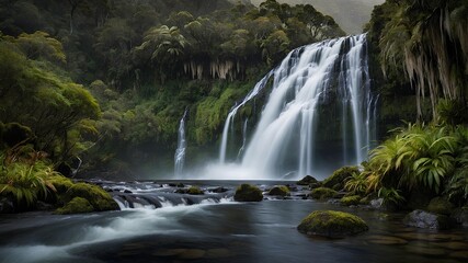 Fototapeta premium Sutherland Falls New Zealand Travel Guide: Discover One of the World’s Tallest Waterfalls, Stunning Fiordland Landscapes, Hiking Trails, and Unforgettable Adventures