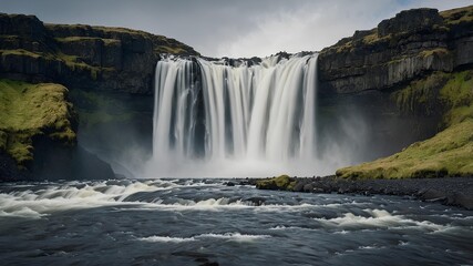 Fototapeta premium Dettifoss Falls (Iceland) - World Waterfalls unveils the raw power of Europe’s most powerful waterfall, where thundering glacial waters crash through rugged canyons in a breathtaking natural spectacle