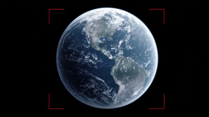 Earth planet view from space with detailed cloud and landmass, showing North and South America in calm cosmic scene