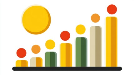 Obraz premium Financial Growth Chart Featuring Multi Colored Bars and a Yellow Sun Vector Illustration