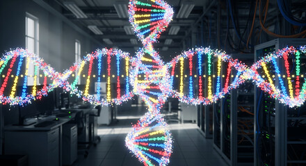DNA Data: Intertwined Strands in Server Room