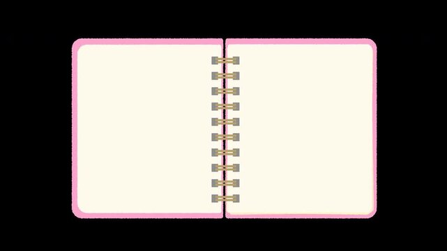 Spiral notebook page turning animation on alpha channel: pink