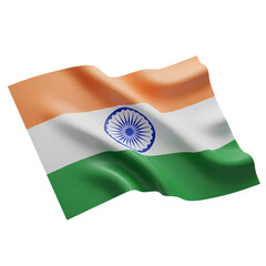 Waving Indian Flag:  3D Render of India's National Flag, Saffron, White, Green Stripes, Ashoka Chakra Symbol