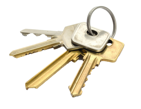 Old Metal Keys on Keyring Isolated on White Background