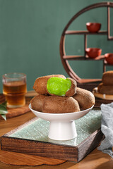 Fresh Kiwifruit with Heart-Shaped Green Flesh in White Bowl - Healthy Fruit Gift Presentation