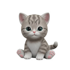 Cute Kitten: Gray Tabby Cat, Digital Pet,  Cartoon Animal, Realistic Feline