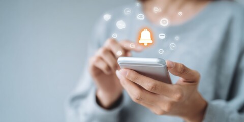 Modern Young Adult Using Smartphone with Rain Alert Notification Premium Digital Communication for Real-Time Updates and Social Media Marketing Campaigns