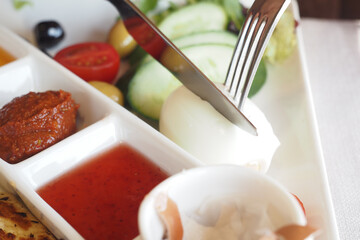 Delicious meal with fresh ingredients and tasty sauces