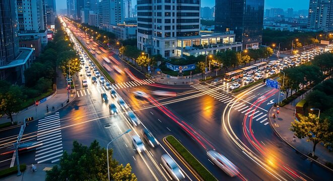 Night Traffic Scene in a Modern City.