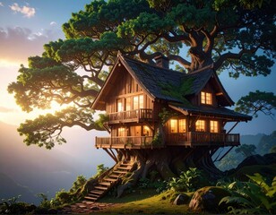 Fototapeta premium wooden house on a big tree