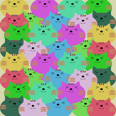A seamless playful pattern of colorful cats with abstract shapes. Perfect for children’s textiles, wallpapers, and kawaii-themed products.