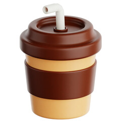Modern 3D coffee cup with straw for refreshing drinks