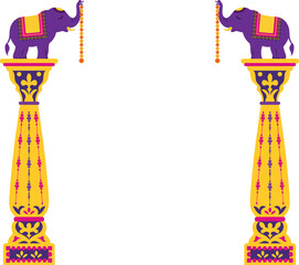 Illustration of Indian Ornate Decorative Pillar For Diwali Festival Background Decoration With Elephant and Garland