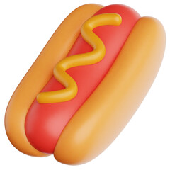 Delicious 3D Hot Dog with Mustard Cartoon Style Fast Food Icon