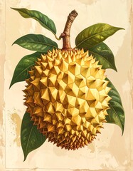Detailed illustration of a durian fruit