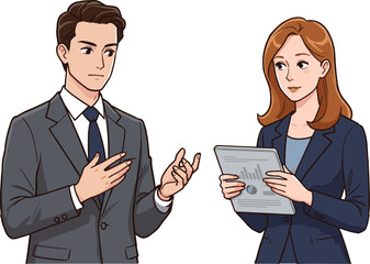 Business presentation, corporate communication, teamwork discussion, office attire, professional interaction, report analysis, workplace strategy, executive meeting, data exchange