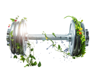 Surreal Floating Transparent Dumbbell with Nature Elements