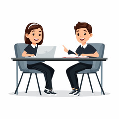 Collaborative brainstorming session: two colleagues discussing ideas at a modern office table