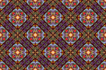 Traditional Thai art seamless floral arabesque pattern in damask style motif suitable for wallpaper, cloth, textile, tile, curtain and fabric design isolated illustration vector archive EPS file.