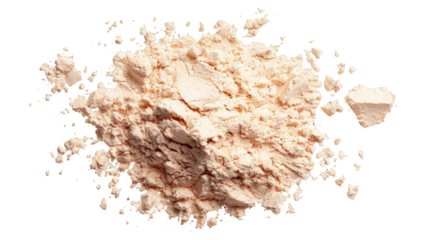 Light beige powder pile, scattered on black background
