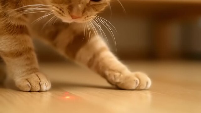 Ginger Cat Playing Laser Pointer.