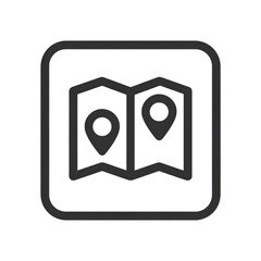 An illustrative map icon representing travel destinations and landmarks for guides and tourism applications.