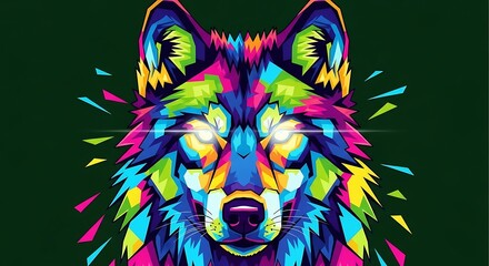 Vibrant Colorful Wolf Pop Art Animal Portrait.
