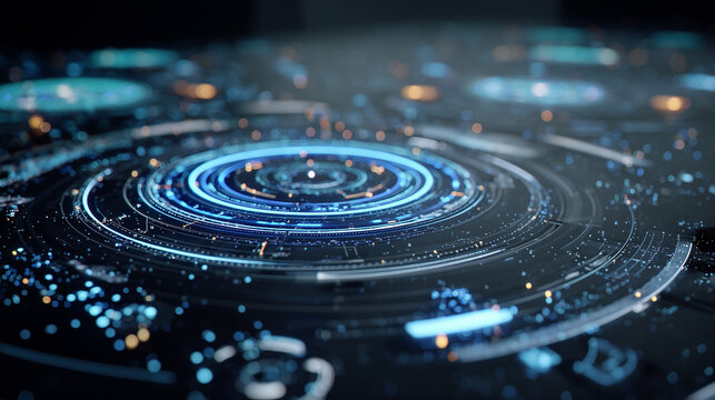 artificial. Abstract blue LED light patterns creating a futuristic ambiance on a dark background. product launch decks, UI/UX mockups, designed for data visualization dashboards and holographic UIs.